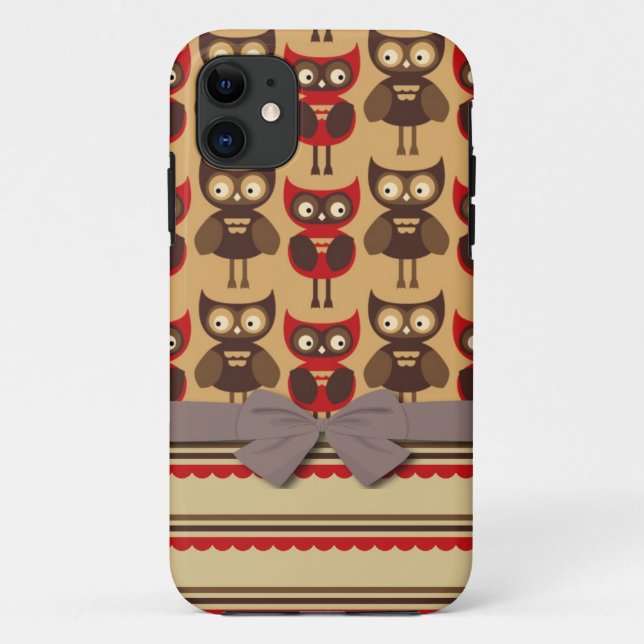 funky whimsical owls and scalloped stripes Case-Mate iPhone case (Back)