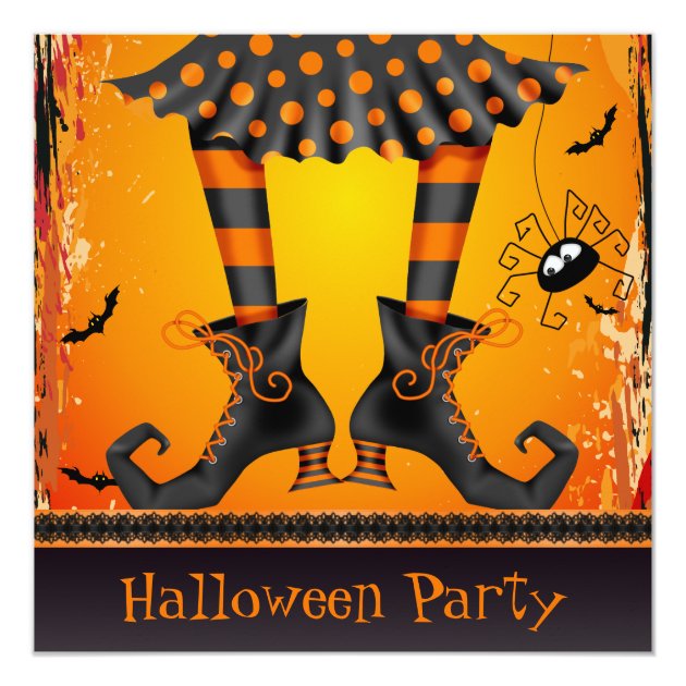 Funky Whimsical Witch Legs Halloween Party Invitation