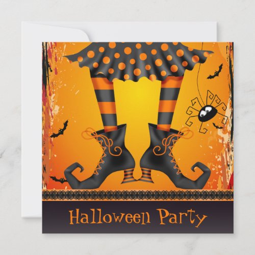 Funky Whimsical Witch Legs Halloween Party Invitation