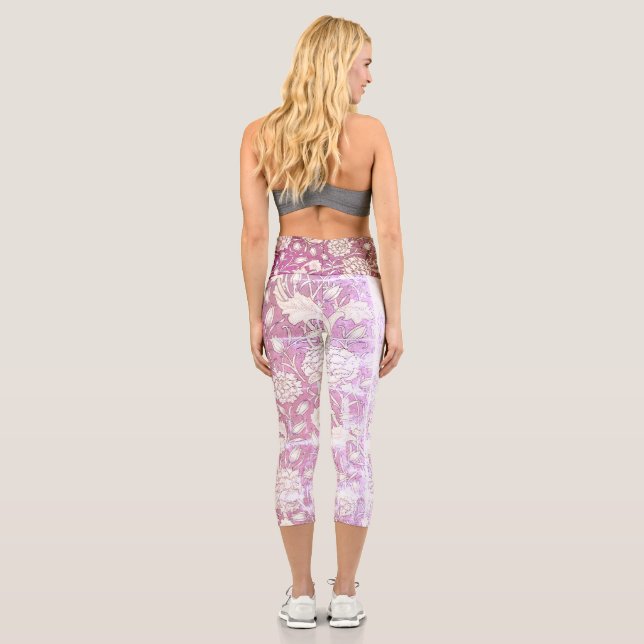 Funky White Pink Lavender Floral | Capri Leggings (Back)