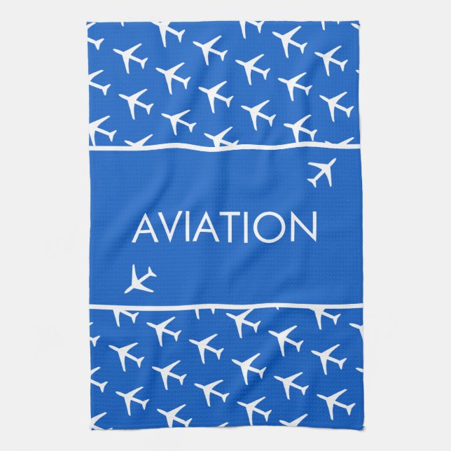Funky White Plane Airplane Pilot Aviatiion Kitchen Towel (Vertical)