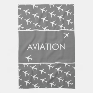 Funky White Plane Airplane Pilot Aviatiion Kitchen Towel