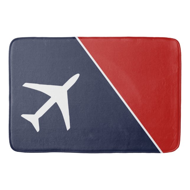 Funky White Plane Airplane Pilot Aviation Bath Mat (Front)