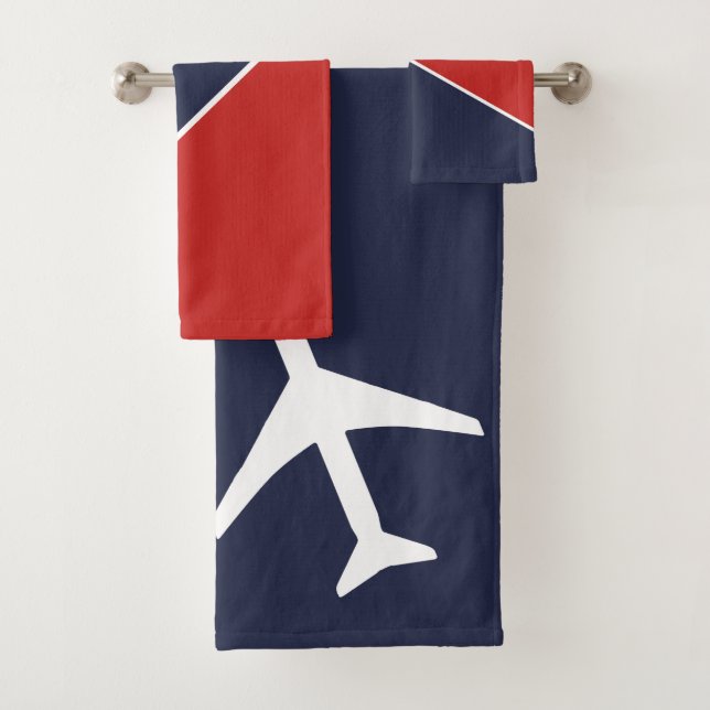 Funky White Plane Airplane Pilot Aviation Bath Towel Set (Insitu)