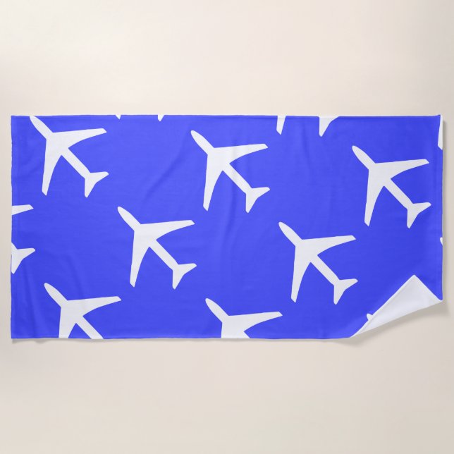 Funky White Plane Airplane Pilot Aviation Beach Towel (Front)
