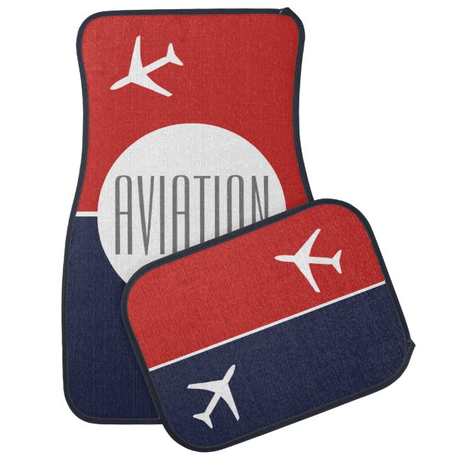 Funky White Plane Airplane Pilot Aviation Car Floor Mat (Set)