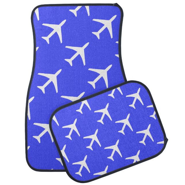 Funky White Plane Airplane Pilot Aviation Car Floor Mat (Set)