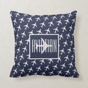 Funky White Plane Airplane Pilot Aviation Cushion