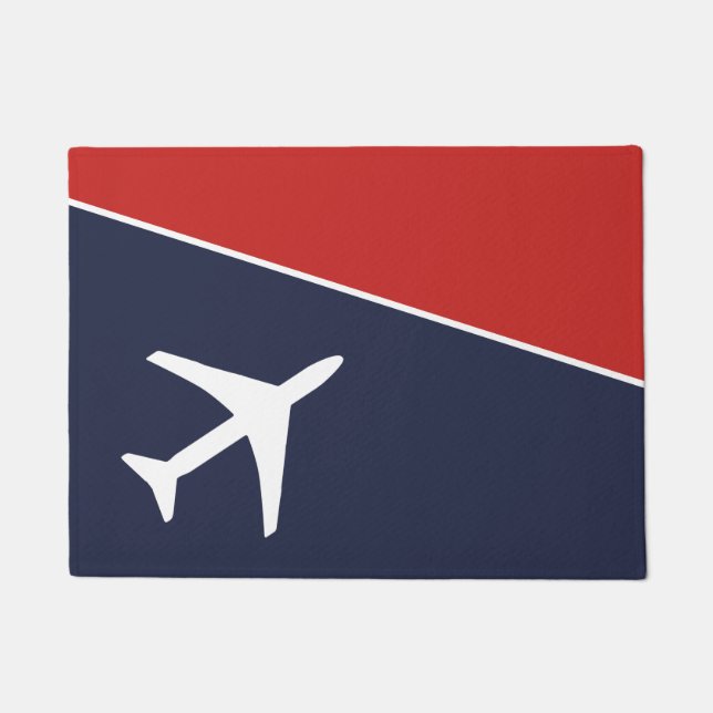 Funky White Plane Airplane Pilot Aviation Doormat (Front)