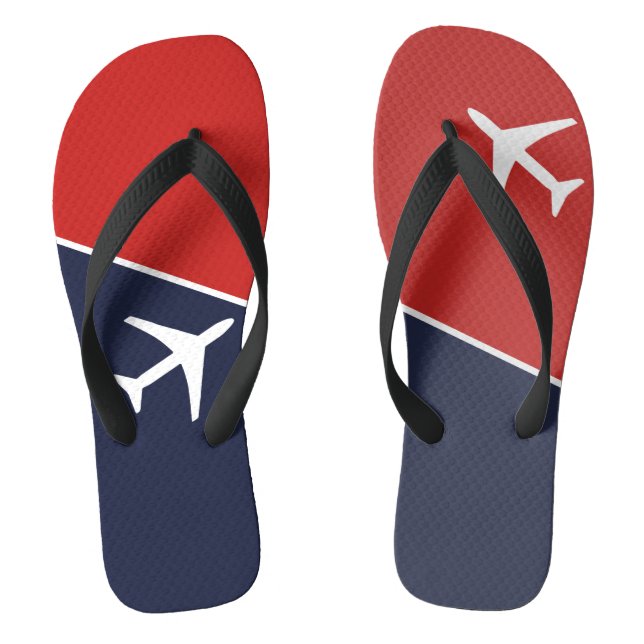 Funky White Plane Airplane Pilot Aviation Flip Flops (Footbed)
