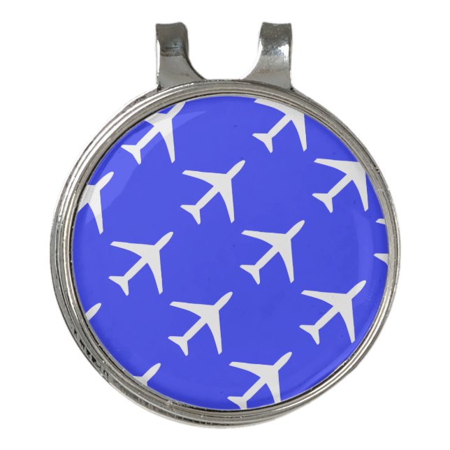 Funky White Plane Airplane Pilot Aviation Golf Hat Clip (Front)