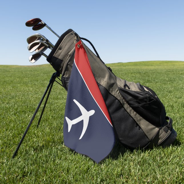 Funky White Plane Airplane Pilot Aviation Golf Towel (Green)