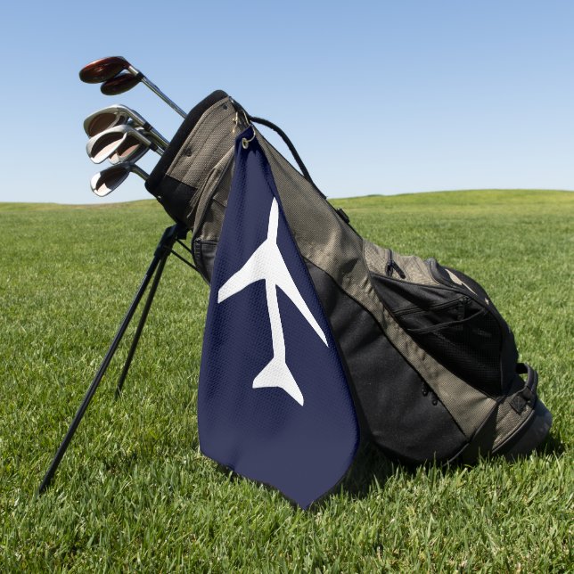 Funky White Plane Airplane Pilot Aviation Golf Towel (Green)