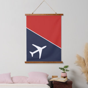Funky White Plane Airplane Pilot Aviation Hanging Tapestry