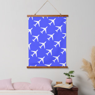 Funky White Plane Airplane Pilot Aviation Hanging Tapestry