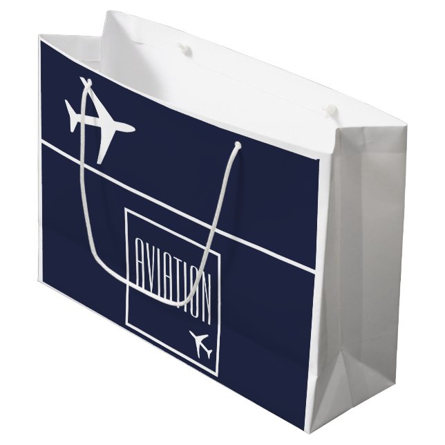 Funky White Plane Airplane Pilot Aviation Large Gift Bag (Front Angled)
