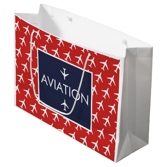 Funky White Plane Airplane Pilot Aviation Large Gift Bag (Front Angled)