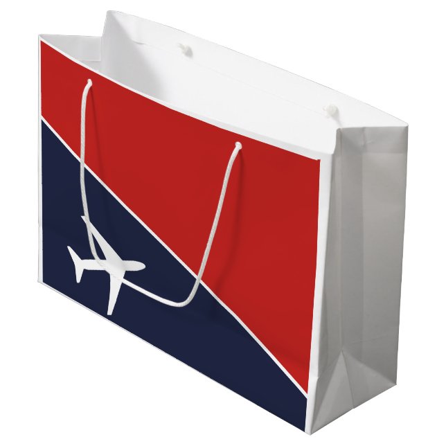 Funky White Plane Airplane Pilot Aviation Large Gift Bag (Front Angled)