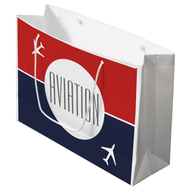 Funky White Plane Airplane Pilot Aviation Large Gift Bag (Front Angled)