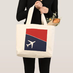 Funky White Plane Airplane Pilot Aviation Large Tote Bag