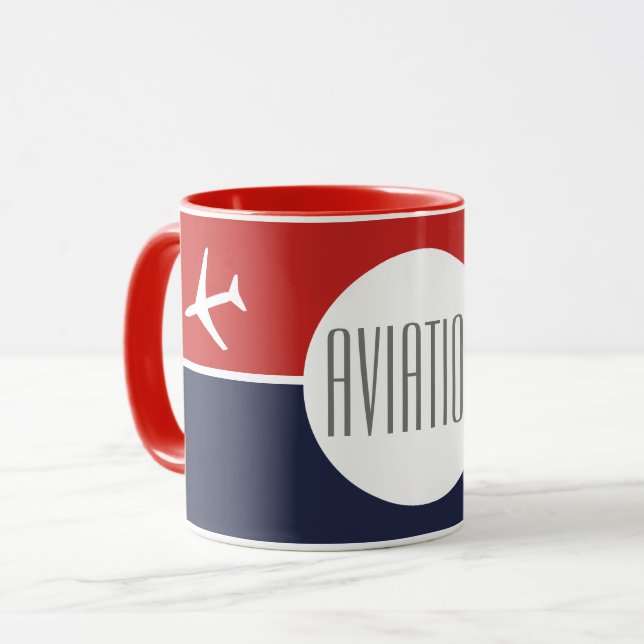 Funky White Plane Airplane Pilot Aviation Mug (Front Left)