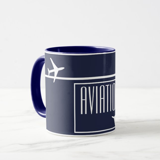 Funky White Plane Airplane Pilot Aviation Mug (Front Left)