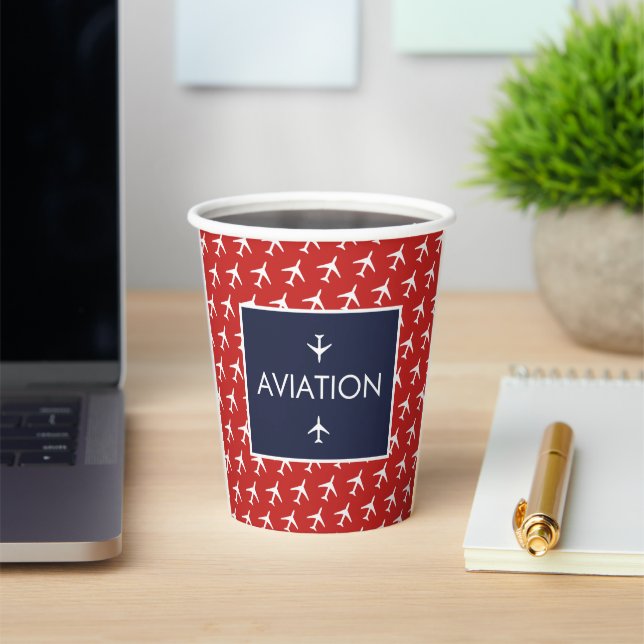 Funky White Plane Airplane Pilot Aviation Paper Cups (Insitu)
