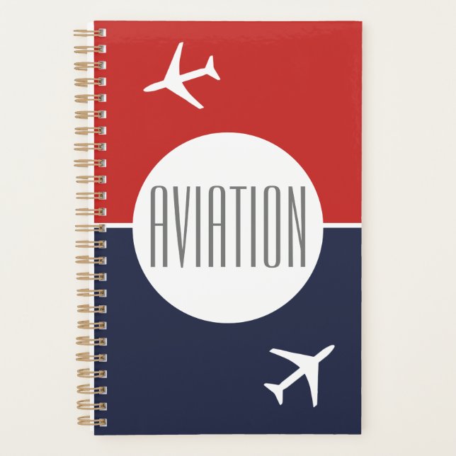 Funky White Plane Airplane Pilot Aviation Planner (Front)