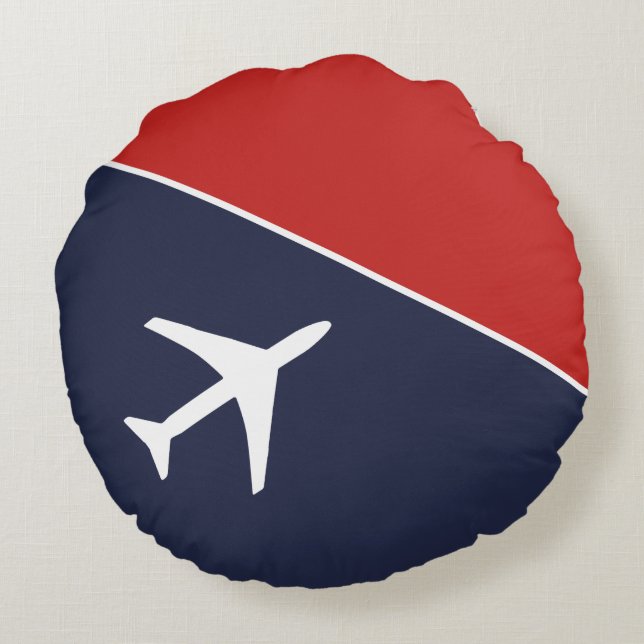 Funky White Plane Airplane Pilot Aviation Round Pillow (Back)