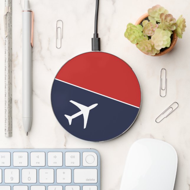 Funky White Plane Airplane Pilot Aviation Wireless Charger (Desk)