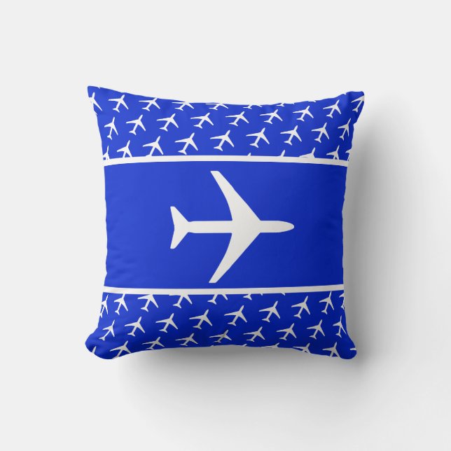 Funky White Plane Airplane Pilot Flying Cushion (Front)