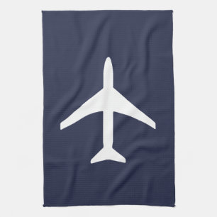 Funky White Plane Airplane Pilot Flying Kitchen Towel
