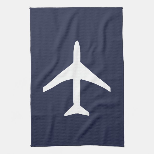 Funky White Plane Airplane Pilot Flying Kitchen Towel (Vertical)