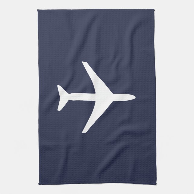 Funky White Plane Airplane Pilot Flying Kitchen Towel (Vertical)