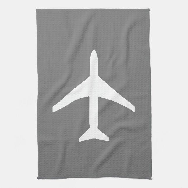 Funky White Plane Airplane Pilot Flying Kitchen Towel (Vertical)