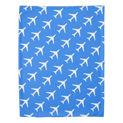 Funky White Plane Blue Background Pilot Aviation Duvet Cover
