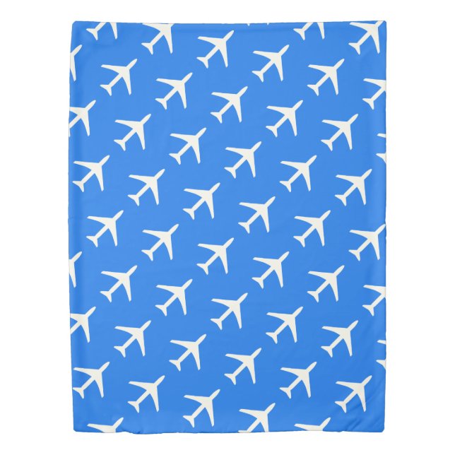 Funky White Plane Blue Background Pilot Aviation Duvet Cover (Front)