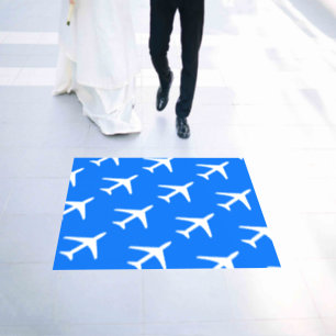 Funky White Plane Blue Background Pilot Aviation Floor Decals