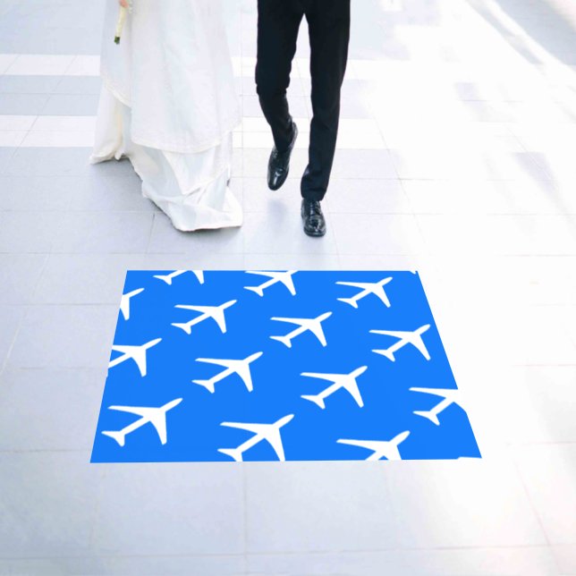 Funky White Plane Blue Background Pilot Aviation Floor Decals (Wedding)