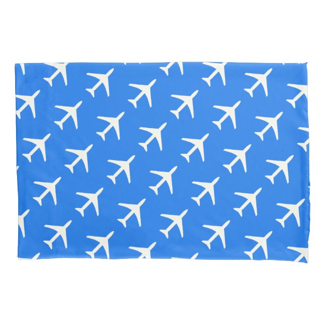 Funky White Plane Blue Background Pilot Aviation Pillow Case (Front)