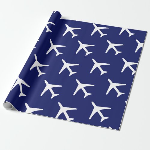 Funky White Plane Blue Background Pilot Aviation Wrapping Paper