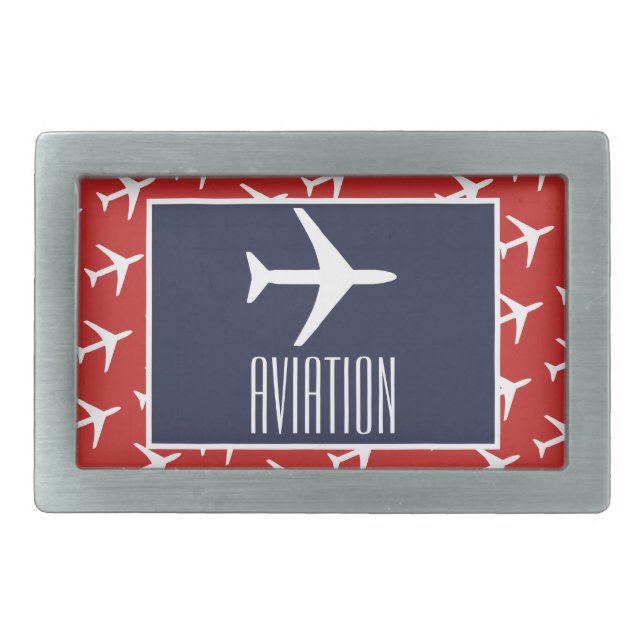 Funky White Plane Red Blue Pilot Aviation Belt Buckle (Front)