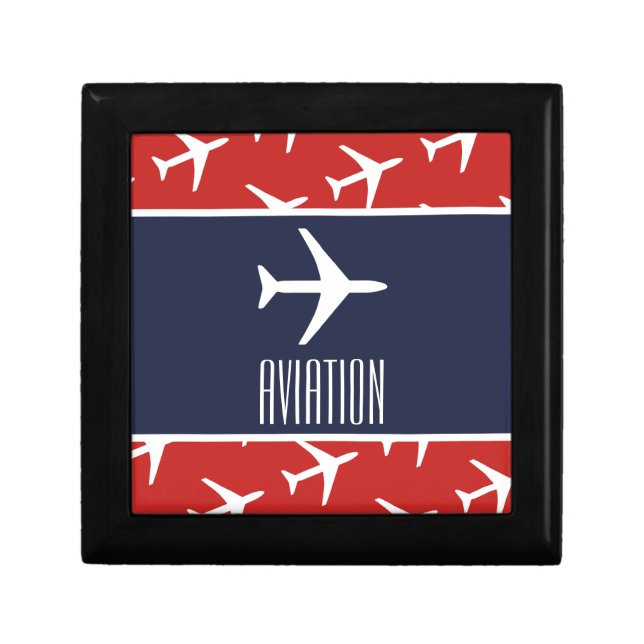 Funky White Plane Red Blue Pilot Aviation Gift Box (Front)