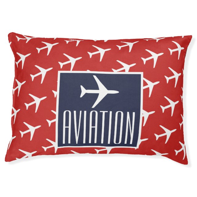 Funky White Plane Red Blue Pilot Aviation Pet Bed (Front)