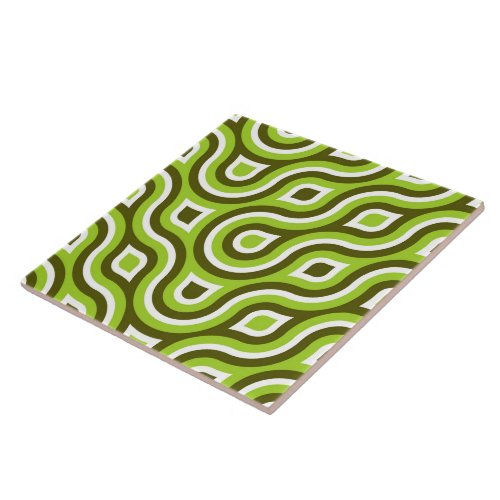 Funky Wild Circle Retro Pattern Lime Green White Tile