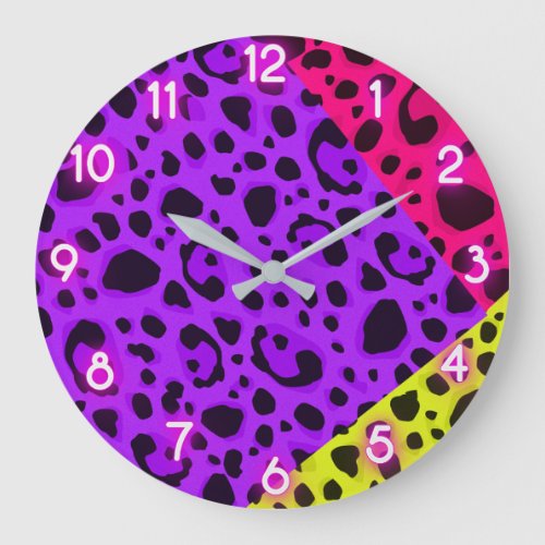 Funky Wild Neon Animal Leopard Cheetah Print Large Clock