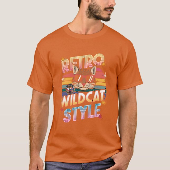 Funky Wildcat in Sunglasses Retro 80s Style family T-Shirt (Front)