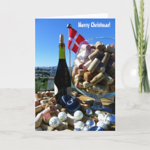 Funky Wine & Danish Flag Christmas Card! Holiday Card