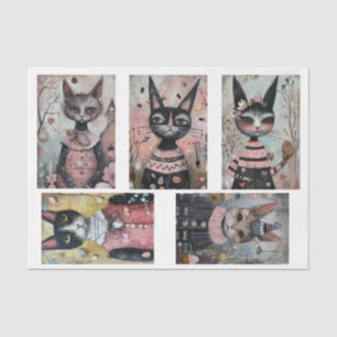 Funky Wired Cats Bottle Decoupage Tissue Paper