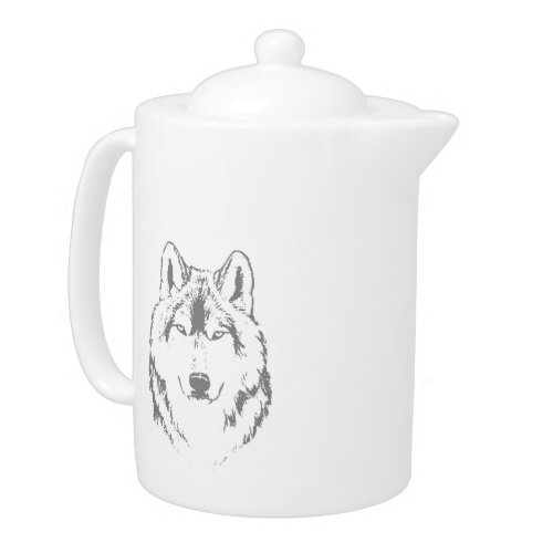 Funky Wolf Head Face Sketch Teapot